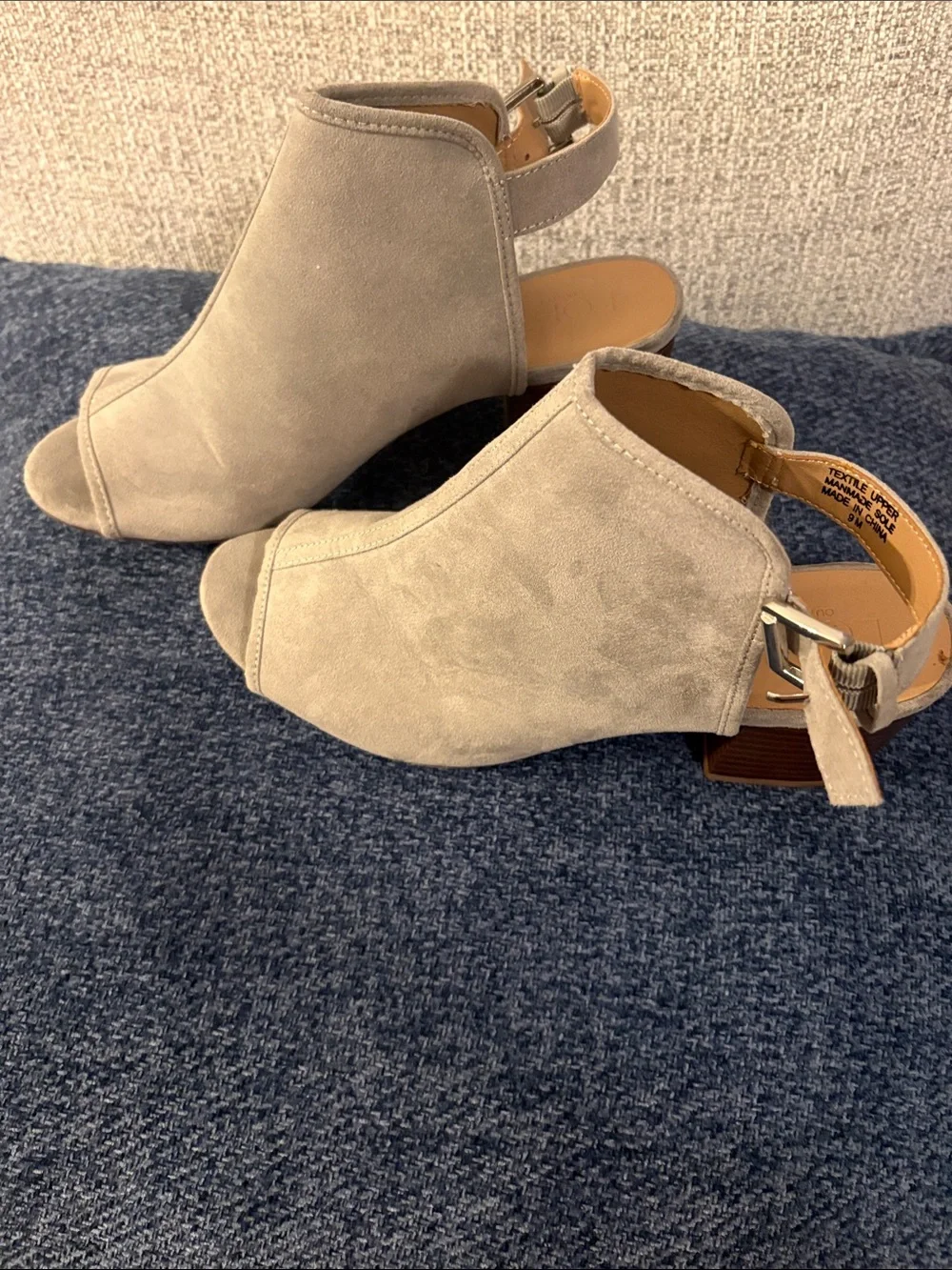 LOFT Taupe Suede Peep-Toe Slingback Block Heels